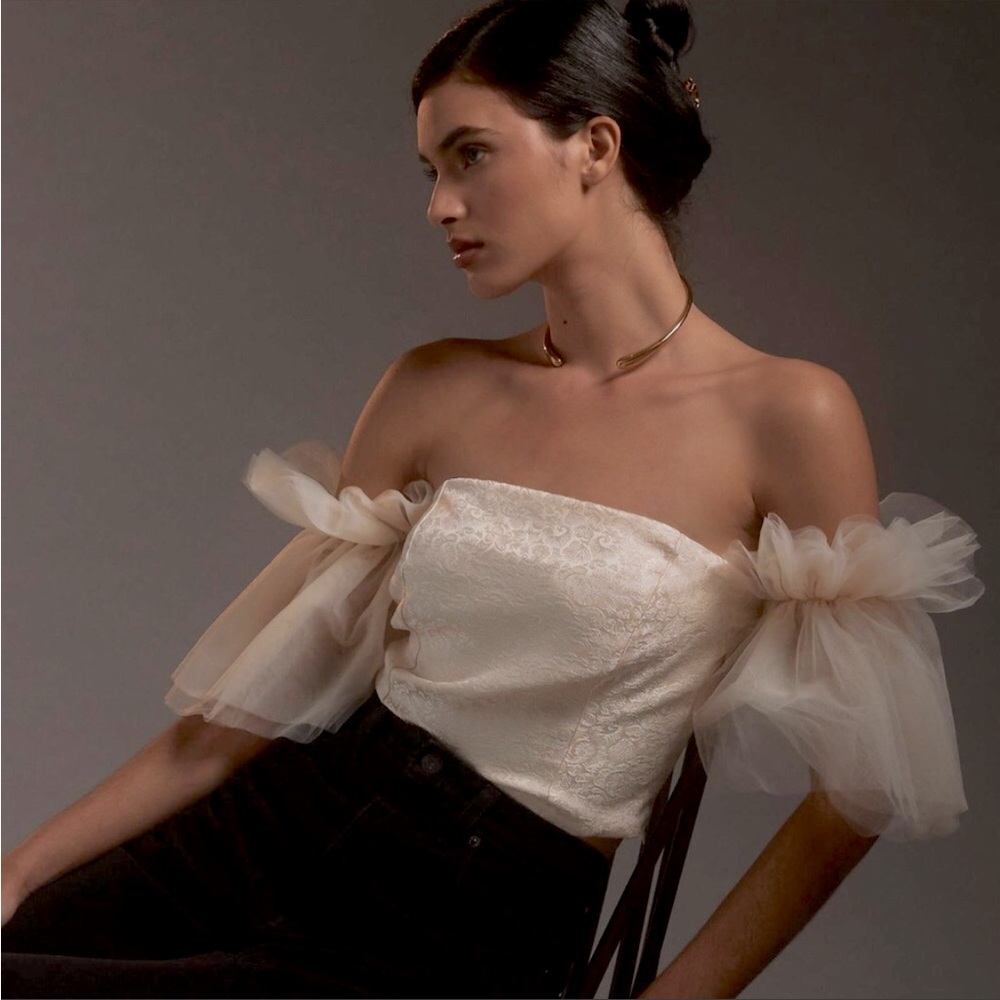 NWT Anthropologie Sunday in Brooklyn Tulle Sleeve Top - Crème, XS